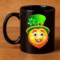 St. Patrick's Day Shamrock Leprechaun Emoji Smiley 11oz C Handle Ceramic Mug