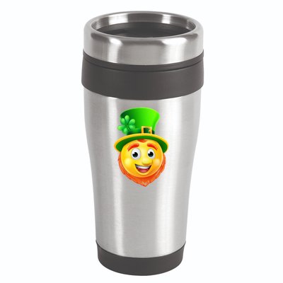 St. Patrick's Day Shamrock Leprechaun Emoji Smiley 16oz Travel Tumbler
