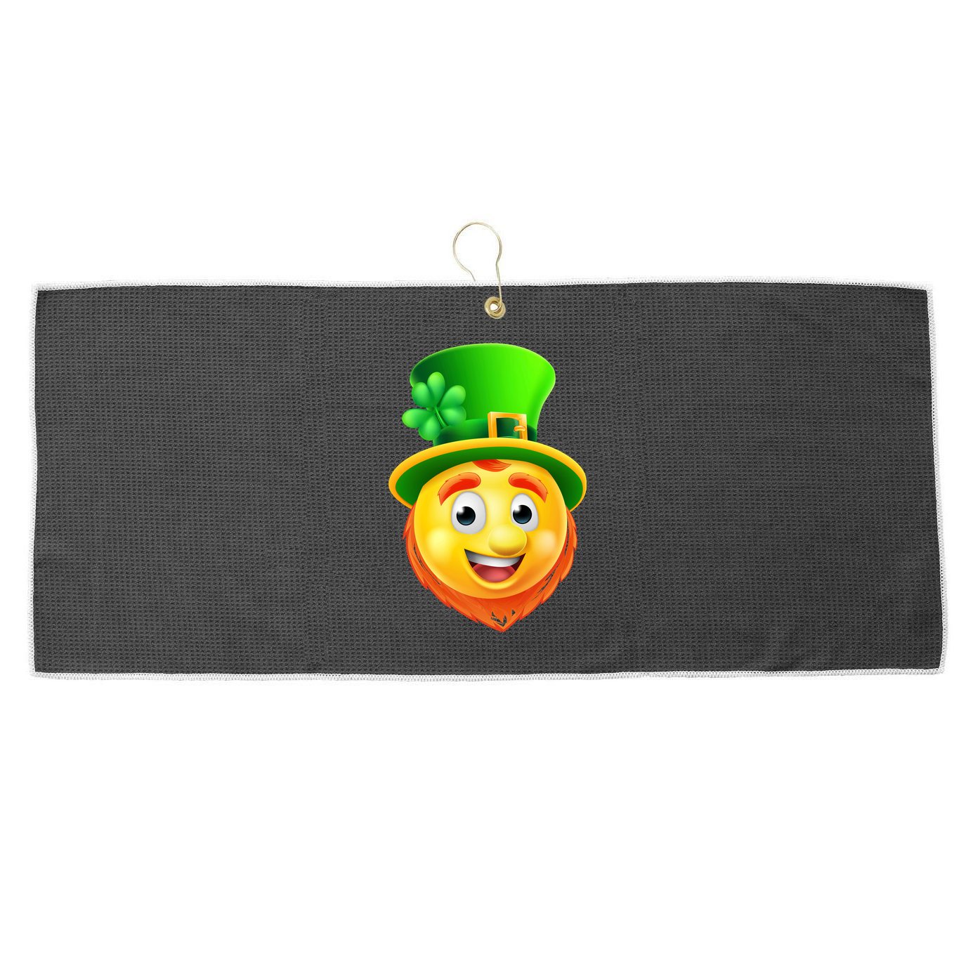 St. Patrick's Day Shamrock Leprechaun Emoji Smiley Large Microfiber Waffle Golf Towel