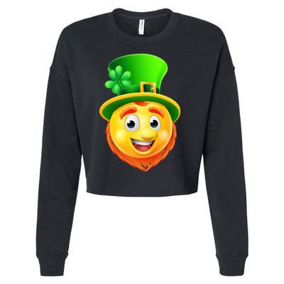 St. Patrick's Day Shamrock Leprechaun Emoji Smiley Cropped Pullover Crew