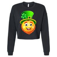 St. Patrick's Day Shamrock Leprechaun Emoji Smiley Cropped Pullover Crew