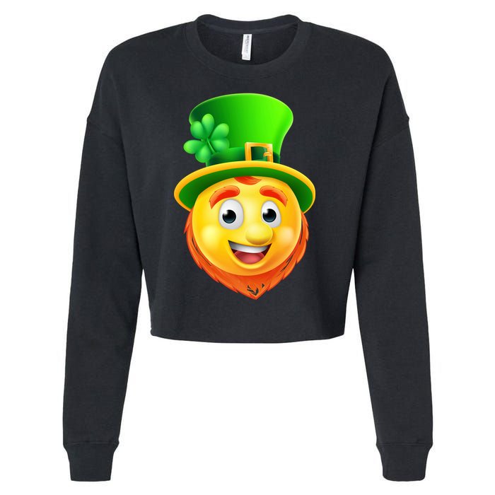 St. Patrick's Day Shamrock Leprechaun Emoji Smiley Cropped Pullover Crew