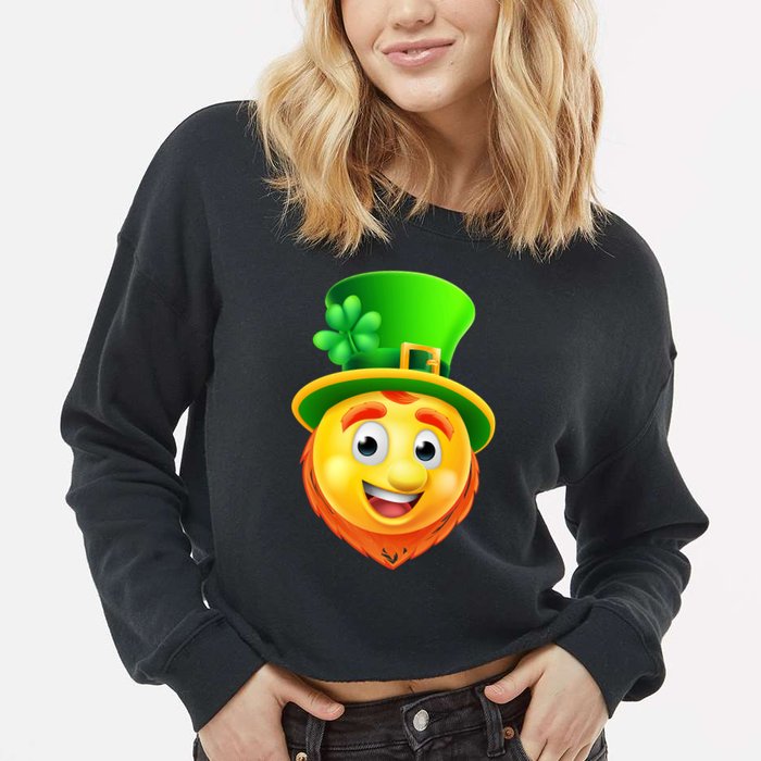 St. Patrick's Day Shamrock Leprechaun Emoji Smiley Cropped Pullover Crew