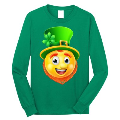 St. Patrick's Day Shamrock Leprechaun Emoji Smiley Long Sleeve Shirt
