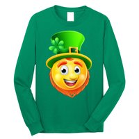 St. Patrick's Day Shamrock Leprechaun Emoji Smiley Long Sleeve Shirt