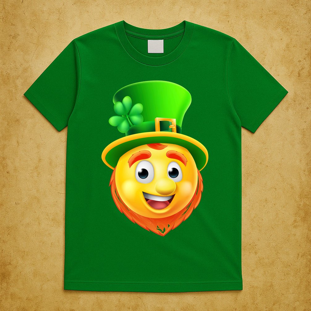St. Patrick's Day Shamrock Leprechaun Emoji Smiley T-Shirt