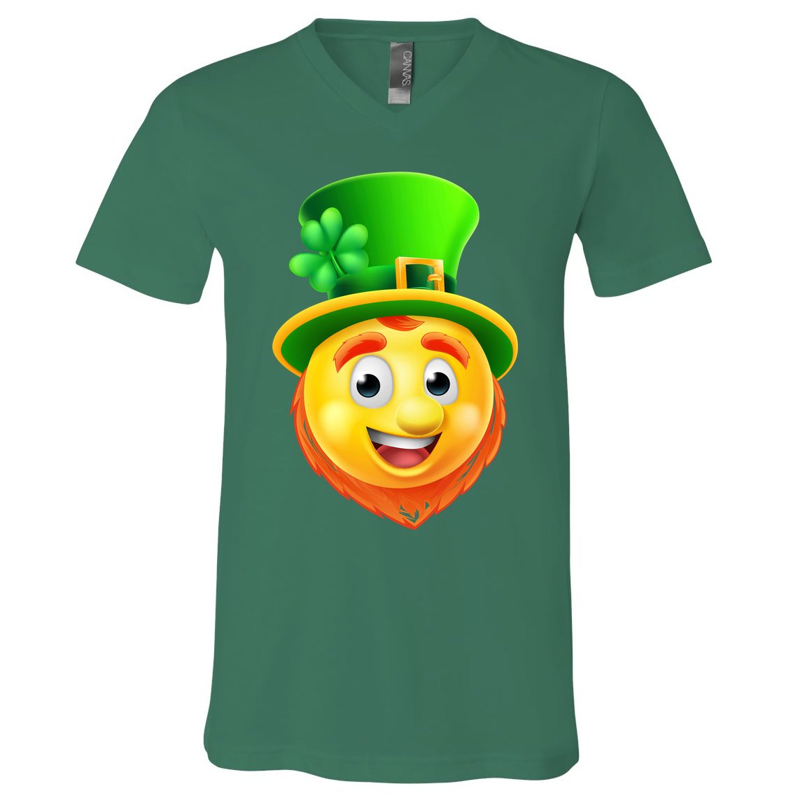 St. Patrick's Day Shamrock Leprechaun Emoji Smiley V-Neck T-Shirt