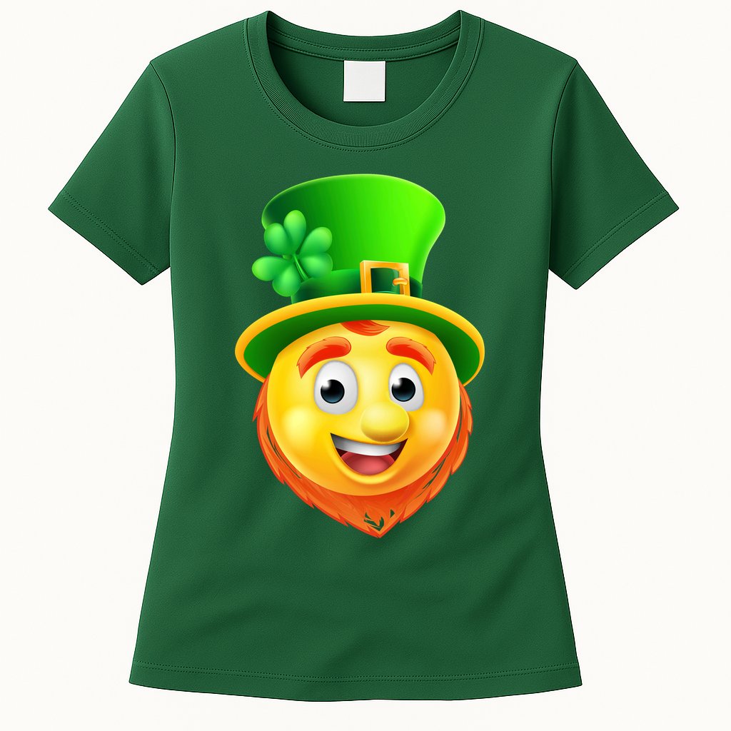 St. Patrick's Day Shamrock Leprechaun Emoji Smiley Womens T-Shirt