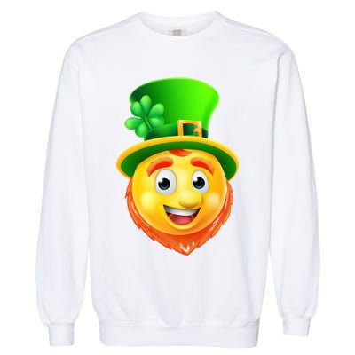 St. Patrick's Day Shamrock Leprechaun Emoji Smiley Garment-Dyed Sweatshirt
