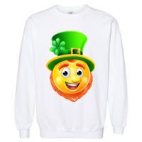 St. Patrick's Day Shamrock Leprechaun Emoji Smiley Garment-Dyed Sweatshirt