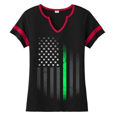 St. Patrick's Day Thin Green Line Flag Ladies Halftime Notch Neck Tee