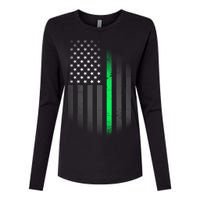 St. Patrick's Day Thin Green Line Flag Womens Cotton Relaxed Long Sleeve T-Shirt