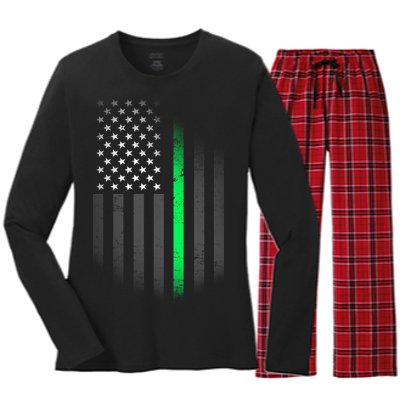 St. Patrick's Day Thin Green Line Flag Women's Long Sleeve Flannel Pajama Set 