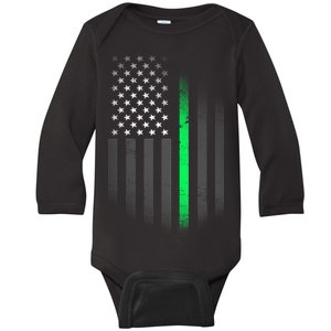 St. Patrick's Day Thin Green Line Flag Baby Long Sleeve Bodysuit