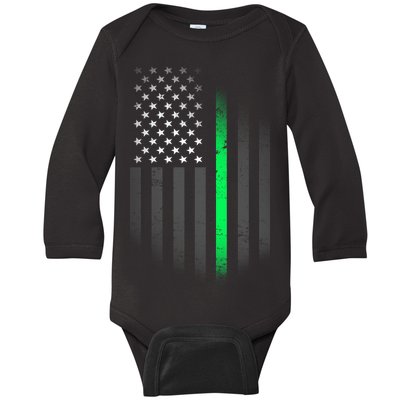 St. Patrick's Day Thin Green Line Flag Baby Long Sleeve Bodysuit