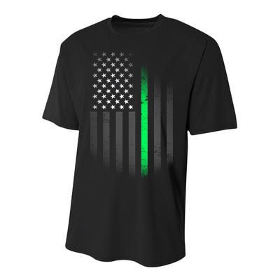 St. Patrick's Day Thin Green Line Flag Youth Performance Sprint T-Shirt