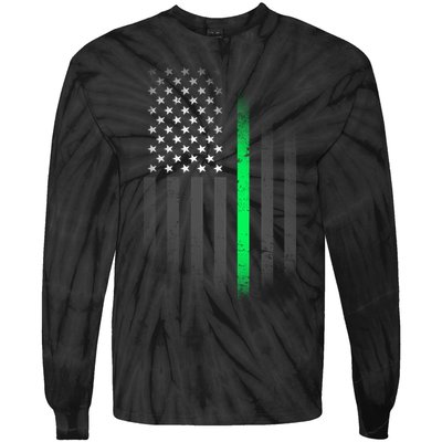 St. Patrick's Day Thin Green Line Flag Tie-Dye Long Sleeve Shirt