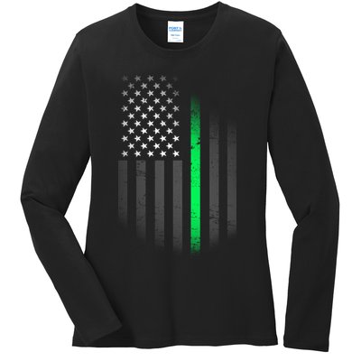 St. Patrick's Day Thin Green Line Flag Ladies Long Sleeve Shirt