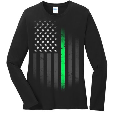 St. Patrick's Day Thin Green Line Flag Ladies Long Sleeve Shirt