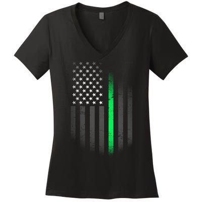 St. Patrick's Day Thin Green Line Flag Women's V-Neck T-Shirt