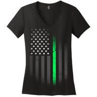 St. Patrick's Day Thin Green Line Flag Women's V-Neck T-Shirt