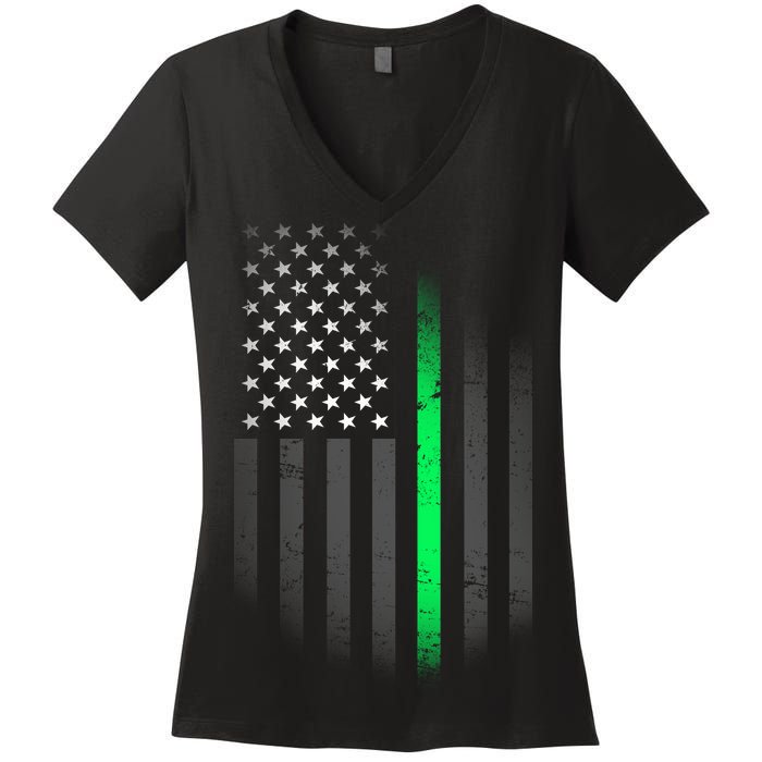 St. Patrick's Day Thin Green Line Flag Women's V-Neck T-Shirt