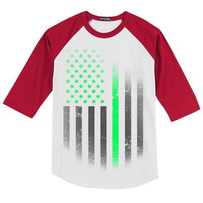 St. Patrick's Day Thin Green Line Flag Kids Colorblock Raglan Jersey