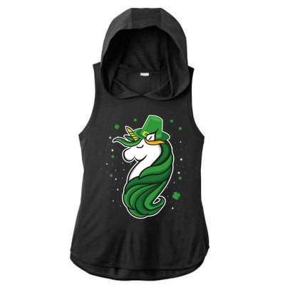 St. Patrick's Day Unicorn Ladies PosiCharge Tri-Blend Wicking Draft Hoodie Tank