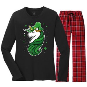 St. Patrick's Day Unicorn Women's Long Sleeve Flannel Pajama Set 