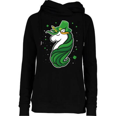 St. Patrick's Day Unicorn Womens Funnel Neck Pullover Hood