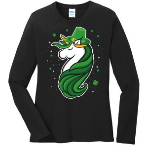 St. Patrick's Day Unicorn Ladies Long Sleeve Shirt