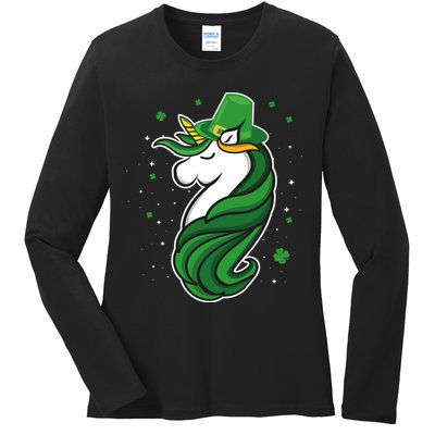 St. Patrick's Day Unicorn Ladies Long Sleeve Shirt