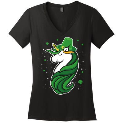 St. Patrick's Day Unicorn Women's V-Neck T-Shirt