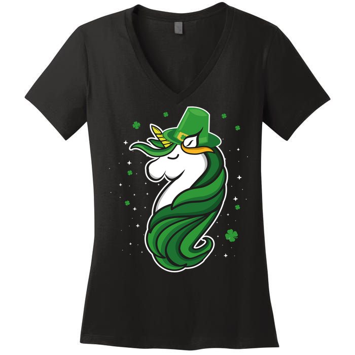 St. Patrick's Day Unicorn Women's V-Neck T-Shirt