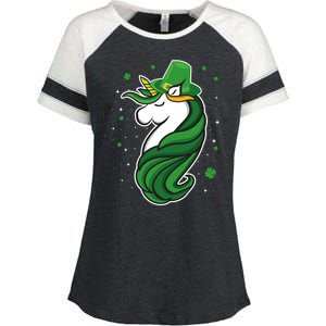 St. Patrick's Day Unicorn Enza Ladies Jersey Colorblock Tee