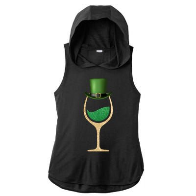 St. Patrick's Day Wine Glass Ladies PosiCharge Tri-Blend Wicking Draft Hoodie Tank