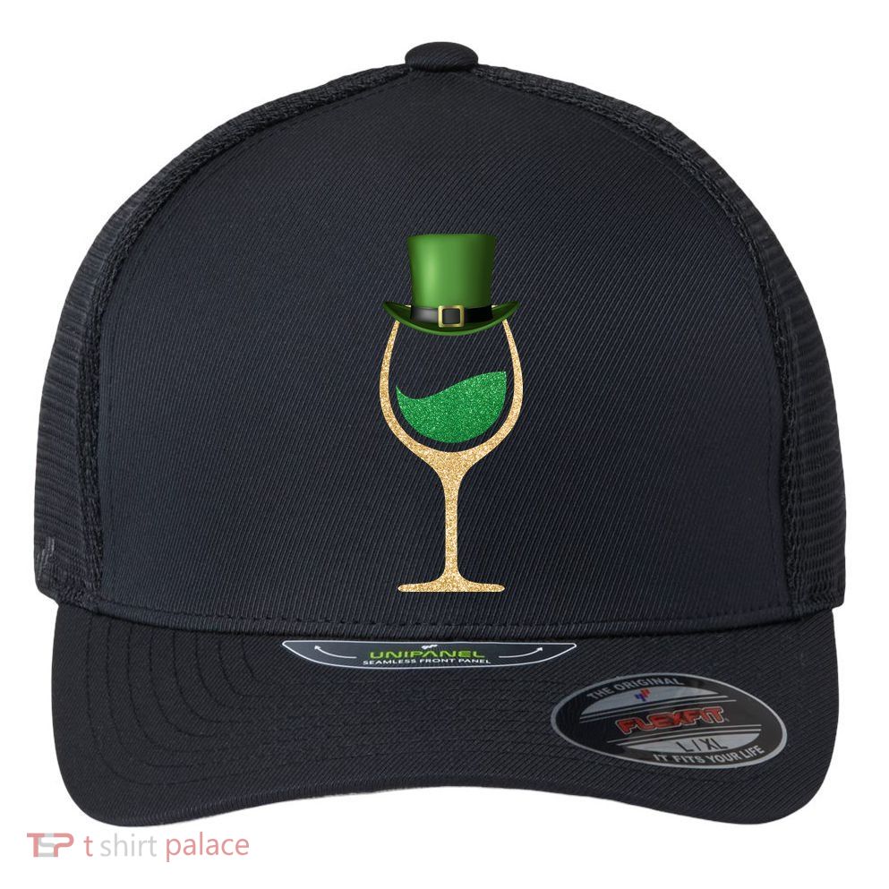 St. Patrick's Day Wine Glass Flexfit Unipanel Trucker Cap