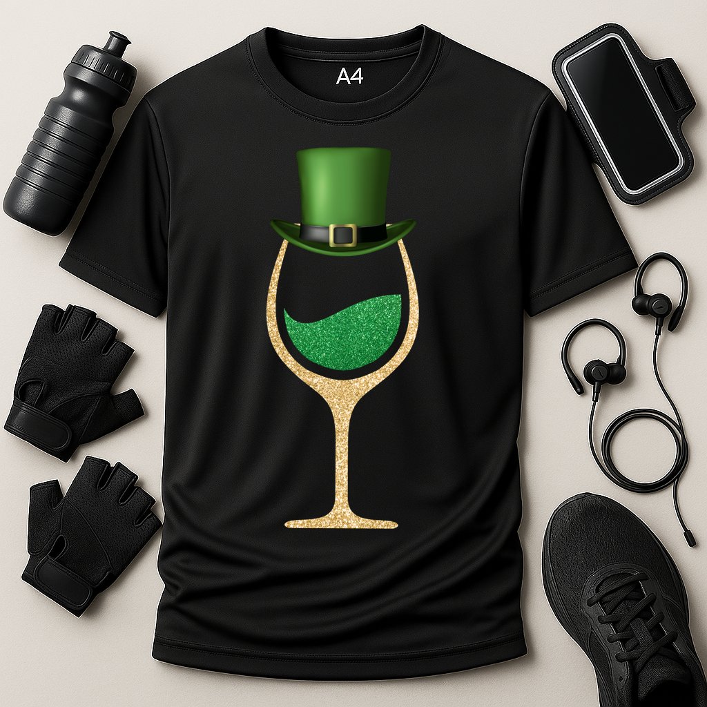 St. Patrick's Day Wine Glass Cooling Performance Crew T-Shirt