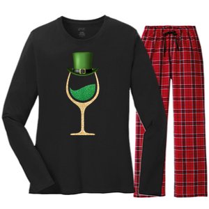 St. Patrick's Day Wine Glass Women's Long Sleeve Flannel Pajama Set 