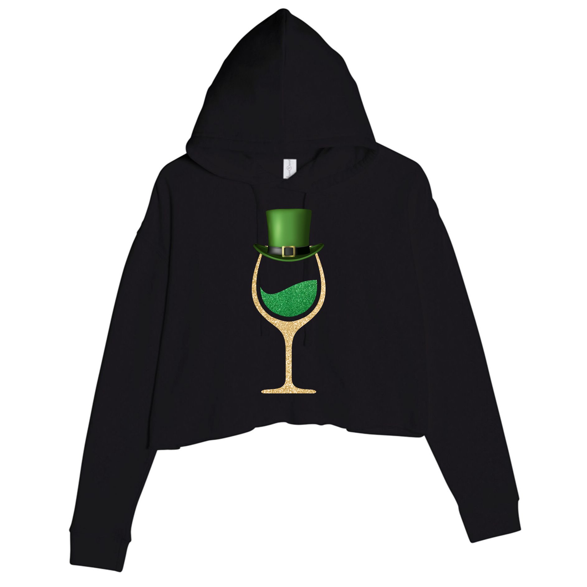 St. Patrick's Day Wine Glass Crop Fleece Hoodie