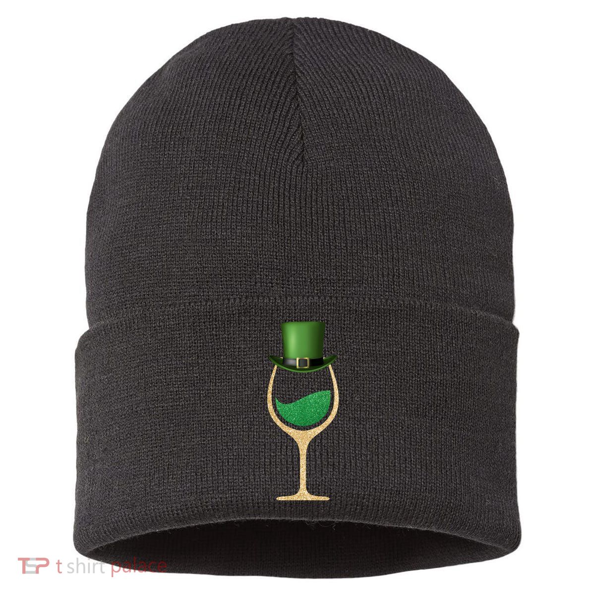 St. Patrick's Day Wine Glass Sustainable Knit Beanie