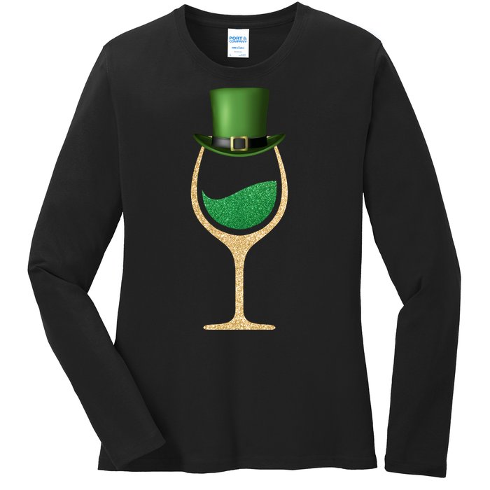 St. Patrick's Day Wine Glass Ladies Long Sleeve Shirt