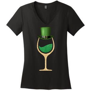 St. Patrick's Day Wine Glass Women's V-Neck T-Shirt