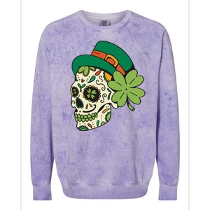 St Patricks Clover Skull Colorblast Crewneck Sweatshirt