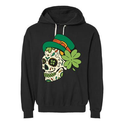 St Patricks Clover Skull Garment-Dyed Fleece Hoodie
