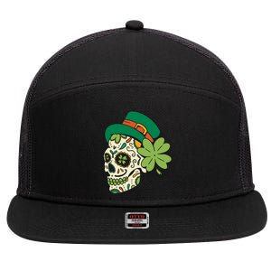 St Patricks Clover Skull 7 Panel Mesh Trucker Snapback Hat