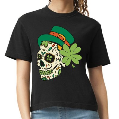 St Patricks Clover Skull Comfort Colors Boxy T-Shirt