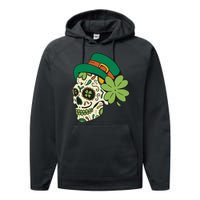 St Patricks Clover Skull Performance Fleece Hoodie