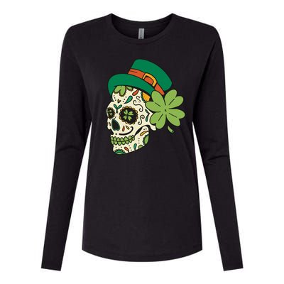 St Patricks Clover Skull Womens Cotton Relaxed Long Sleeve T-Shirt