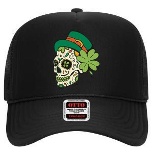 St Patricks Clover Skull High Crown Mesh Back Trucker Hat